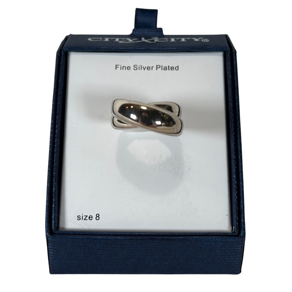 City by City Fine Silver Plated Crossover Band Ring Size 8 New NWT